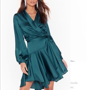 Nasty Gal - satin wrap mini dress with ruffle detailing